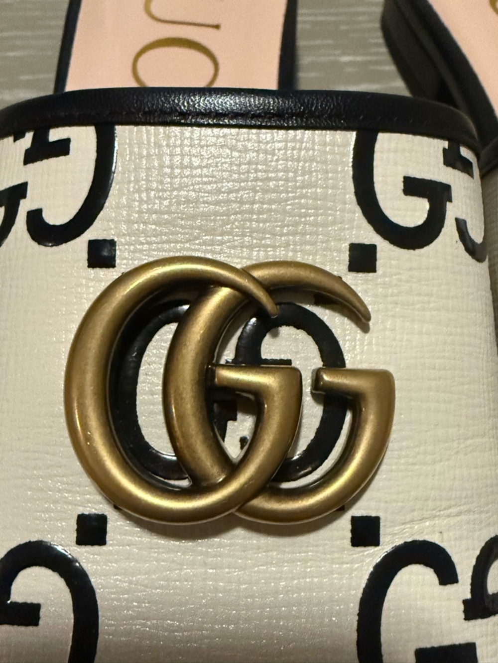 Gucci Cream & Black GG Logo Leather Slide Mules with Gold Double G - Picture 8 of 17